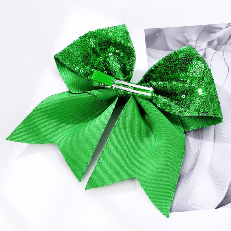 Zolyco Large Big 7 Inch Glitter Bow Clip Sequin Bling Party Hair Accessories for Women Teens Girls Kids 2 Pcs (Red, Christmas Green) - Image 5